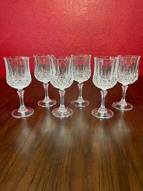 Set of 6 Vintage Cristal D'Arques Longchamp Cut Crystal Wine Glasses